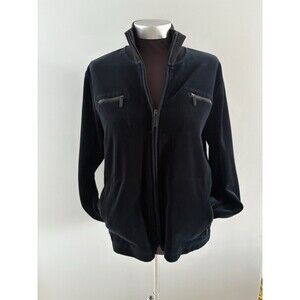 Lauren Ralph Lauren Jacket Womens Large Black Velour Velvet Full Zip Coat